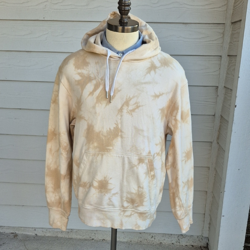 RAG & BONE City Terry Beige Tan Cream Tie Dye Cotton‎ Large Mens Hoodie Sweater